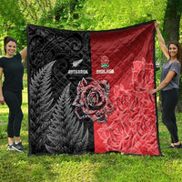 New Zealand And England Rugby Quilt Red Rose Mix Maori Pattern - Polynesian Pride