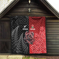 New Zealand And England Rugby Quilt Red Rose Mix Maori Pattern - Polynesian Pride