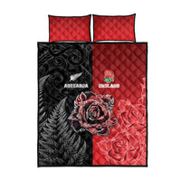 New Zealand And England Rugby Quilt Bed Set Red Rose Mix Maori Pattern - Polynesian Pride