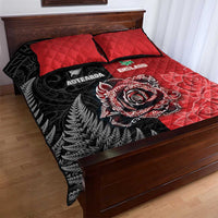 New Zealand And England Rugby Quilt Bed Set Red Rose Mix Maori Pattern - Polynesian Pride