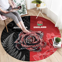 New Zealand And England Rugby Round Carpet Red Rose Mix Maori Pattern - Polynesian Pride