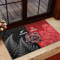 New Zealand And England Rugby Rubber Doormat Red Rose Mix Maori Pattern - Polynesian Pride