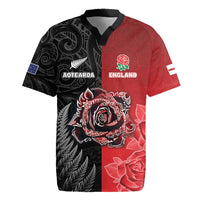 New Zealand And England Rugby Custom Rugby Jersey Red Rose Mix Maori Pattern LT05 Black - Polynesian Pride
