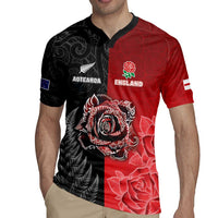 New Zealand And England Rugby Custom Rugby Jersey Red Rose Mix Maori Pattern LT05 - Polynesian Pride