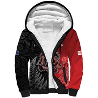 New Zealand And England Rugby Custom Sherpa Hoodie Red Rose Mix Maori Pattern - Polynesian Pride