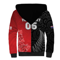 New Zealand And England Rugby Custom Sherpa Hoodie Red Rose Mix Maori Pattern - Polynesian Pride