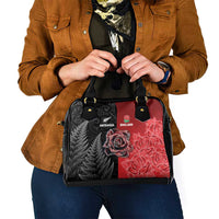 New Zealand And England Rugby Shoulder Handbag Red Rose Mix Maori Pattern - Polynesian Pride