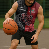 New Zealand And England Rugby Custom Sleeveless Hoodie Red Rose Mix Maori Pattern - Polynesian Pride