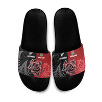 New Zealand And England Rugby Slide Sandals Red Rose Mix Maori Pattern - Polynesian Pride