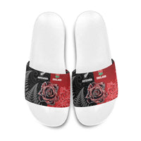 New Zealand And England Rugby Slide Sandals Red Rose Mix Maori Pattern - Polynesian Pride
