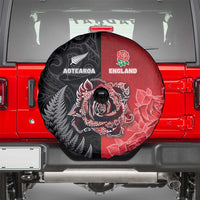 New Zealand And England Rugby Spare Tire Cover Red Rose Mix Maori Pattern - Polynesian Pride