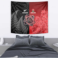 New Zealand And England Rugby Tapestry Red Rose Mix Maori Pattern - Polynesian Pride