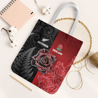 New Zealand And England Rugby Tote Bag Red Rose Mix Maori Pattern - Polynesian Pride