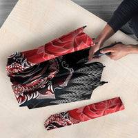 New Zealand And England Rugby Umbrella Red Rose Mix Maori Pattern - Polynesian Pride