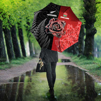 New Zealand And England Rugby Umbrella Red Rose Mix Maori Pattern - Polynesian Pride