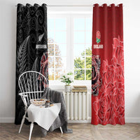 New Zealand And England Rugby Window Curtain Red Rose Mix Maori Pattern - Polynesian Pride