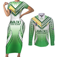 Custom Cook Islands Avaiki Rugby Couples Matching Short Sleeve Bodycon Dress and Long Sleeve Button Shirt Go Champions - Polynesian Pride