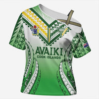 Custom Cook Islands Avaiki Rugby Cross Shoulder Shirt Go Champions LT05 Female Green - Polynesian Pride