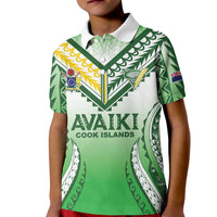 Custom Cook Islands Avaiki Rugby Kid Polo Shirt Go Champions LT05 Kid Green - Polynesian Pride