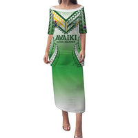 Custom Cook Islands Avaiki Rugby Puletasi Go Champions LT05 Long Dress Green - Polynesian Pride