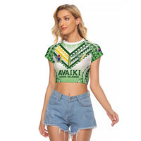 Custom Cook Islands Avaiki Rugby Raglan Cropped T Shirt Go Champions LT05 Female Green - Polynesian Pride