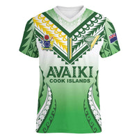 Custom Cook Islands Avaiki Rugby Women V-Neck T-Shirt Go Champions LT05 Female Green - Polynesian Pride