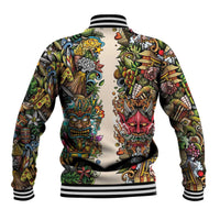 Hawaii And Japan Baseball Jacket Tiki With Oni Mask LT05 - Polynesian Pride