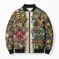 Hawaii And Japan Bomber Puffer Jacket Tiki With Oni Mask LT05 Unisex Colorful - Polynesian Pride