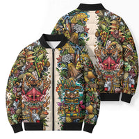 Hawaii And Japan Bomber Puffer Jacket Tiki With Oni Mask LT05 - Polynesian Pride