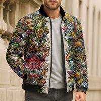 Hawaii And Japan Bomber Puffer Jacket Tiki With Oni Mask LT05 - Polynesian Pride