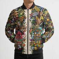 Hawaii And Japan Bomber Puffer Jacket Tiki With Oni Mask LT05 - Polynesian Pride