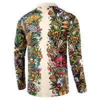 Hawaii And Japan Button Sweatshirt Tiki With Oni Mask LT05 - Polynesian Pride