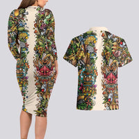 Hawaii And Japan Couples Matching Long Sleeve Bodycon Dress and Hawaiian Shirt Tiki With Oni Mask LT05 - Polynesian Pride
