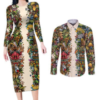 Hawaii And Japan Couples Matching Long Sleeve Bodycon Dress and Long Sleeve Button Shirt Tiki With Oni Mask - Polynesian Pride