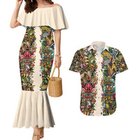 Hawaii And Japan Couples Matching Mermaid Dress and Hawaiian Shirt Tiki With Oni Mask - Polynesian Pride