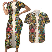 Hawaii And Japan Couples Matching Short Sleeve Bodycon Dress and Hawaiian Shirt Tiki With Oni Mask LT05 Colorful - Polynesian Pride