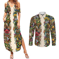 Hawaii And Japan Couples Matching Summer Maxi Dress and Long Sleeve Button Shirt Tiki With Oni Mask LT05 Colorful - Polynesian Pride