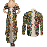 Hawaii And Japan Couples Matching Summer Maxi Dress and Long Sleeve Button Shirt Tiki With Oni Mask LT05 - Polynesian Pride