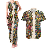 Hawaii And Japan Couples Matching Tank Maxi Dress and Hawaiian Shirt Tiki With Oni Mask - Polynesian Pride