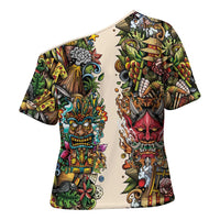 Hawaii And Japan Cross Shoulder Shirt Tiki With Oni Mask LT05 - Polynesian Pride