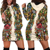 Hawaii And Japan Hoodie Dress Tiki With Oni Mask - Polynesian Pride