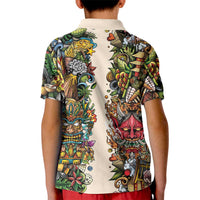 Hawaii And Japan Kid Polo Shirt Tiki With Oni Mask LT05 - Polynesian Pride