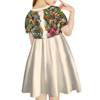 Hawaii And Japan Kid Short Sleeve Dress Tiki With Oni Mask LT05 - Polynesian Pride