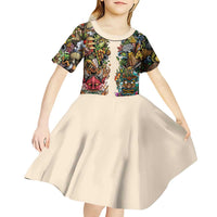 Hawaii And Japan Kid Short Sleeve Dress Tiki With Oni Mask LT05 - Polynesian Pride