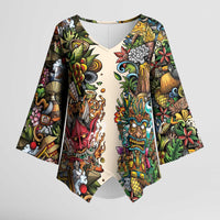 Hawaii And Japan Kimono Sleeve Blouse Tiki With Oni Mask LT05 Female Colorful - Polynesian Pride