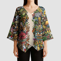 Hawaii And Japan Kimono Sleeve Blouse Tiki With Oni Mask LT05 - Polynesian Pride