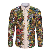 Hawaii And Japan Long Sleeve Button Shirt Tiki With Oni Mask LT05 Unisex Colorful - Polynesian Pride