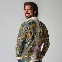 Hawaii And Japan Long Sleeve Polo Shirt Tiki With Oni Mask LT05 - Polynesian Pride