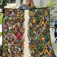 Hawaii And Japan Quilt Tiki With Oni Mask - Polynesian Pride