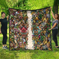 Hawaii And Japan Quilt Tiki With Oni Mask - Polynesian Pride